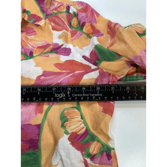 Chicos Top Womens 10 No Iron Linen 3/4 Sleeve Foliage Shirt Multicolored Artsy - Picture 4 of 9